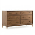 Cassettiera moderna in legno marrone, misura 160x45x90 cm, con sei cassetti, design elegante e funzionale.