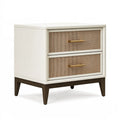 Comodino in legno avorio con 2 cassetti in rattan, stile moderno, misura 55x45x65 cm, marca Parvireq.