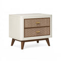 Comodino Parvireq in legno bianco e rattan, con due cassetti stile retrò, dimensioni 70x40x65 cm, elegante e funzionale