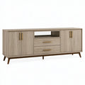 Credenza moderna Parvireq 180x40x80 cm in effetto rovere beige con ante e cassetti, stile elegante e funzionale.