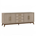 Credenza moderna in legno grigio tortora, 180x40x85 cm, con ante e cassetti, stile contemporaneo, marca Parvireq