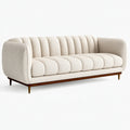 Divano 3 posti in tessuto avorio con base in legno, stile moderno per soggiorno, dimensioni 220x90x78 cm.