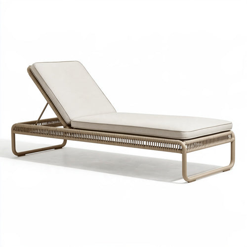 Lettino prendisole da esterno Parvireq in metallo e corda beige, con schienale reclinabile, dimensioni 200x70x80 cm