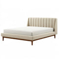 Letto matrimoniale Parvireq 160x200 cm in tessuto beige con testiera imbottita e struttura in legno moderno.