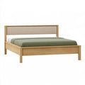 Letto matrimoniale Parvireq 160x200 cm in legno naturale con testiera imbottita beige, stile moderno.