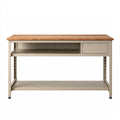 Banco da lavoro Parvireq in acciaio e legno marrone/beige con ripiani e cassetto, dimensioni 120x60x90 cm.