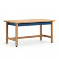 Banco da lavoro Parvireq in legno naturale e blu, con tre cassetti in stile industriale, misura 180x80x90 cm
