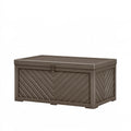 Cassapanca da esterno Parvireq in resina marrone, baule da giardino 120x55x60 cm con coperchio e contenitore resistente