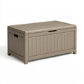 Cassapanca contenitore da giardino in plastica tortora, 120x55x60 cm, con coperchio, ideale per esterni, marca Parvireq.