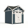 Casetta da giardino Parvireq in legno blu e bianco, con doppia porta e tetto inclinato, misura 200x150x220 cm.
