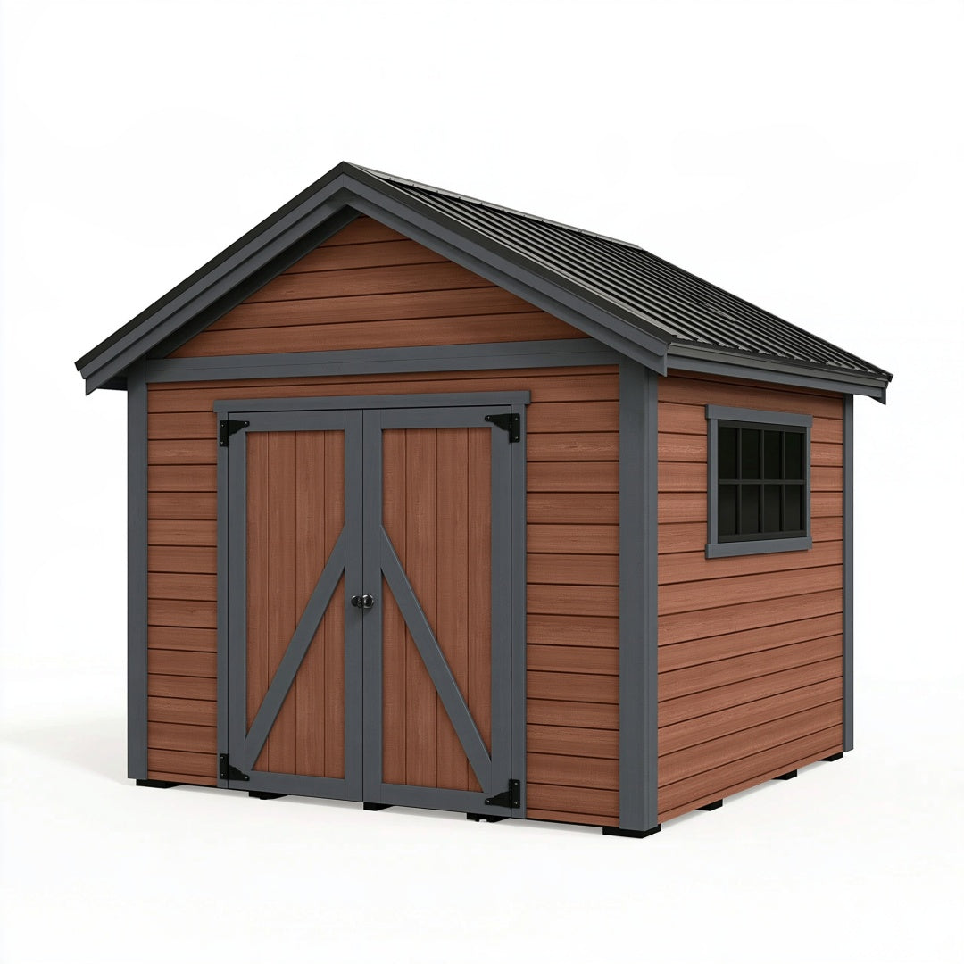 Casetta da giardino in legno marrone e metallo antracite, con doppia porta, misura 240x180x220 cm, marca Parvireq.